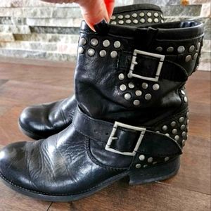 Black leather studded booties
